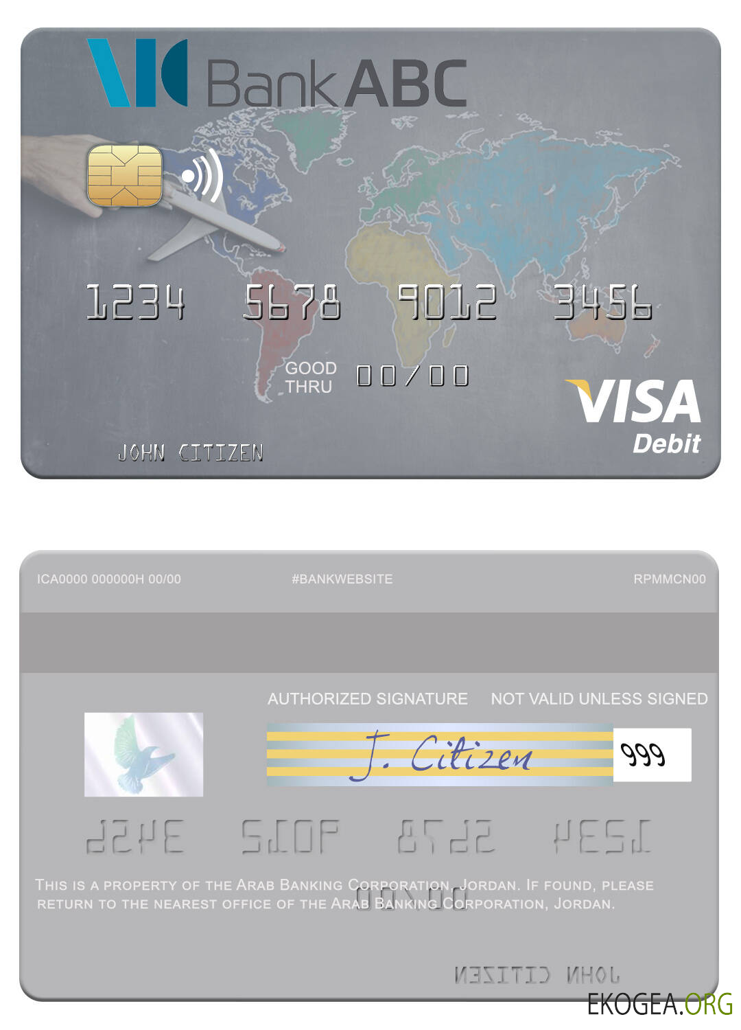Carte de débit visa de la Jordan Arab Banking Corporation